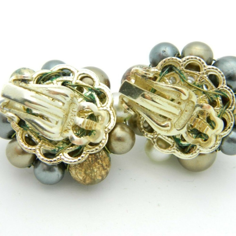 Japan Gold Gray Acrylic Bead Beaded Clip-On - Picture 4 of 4